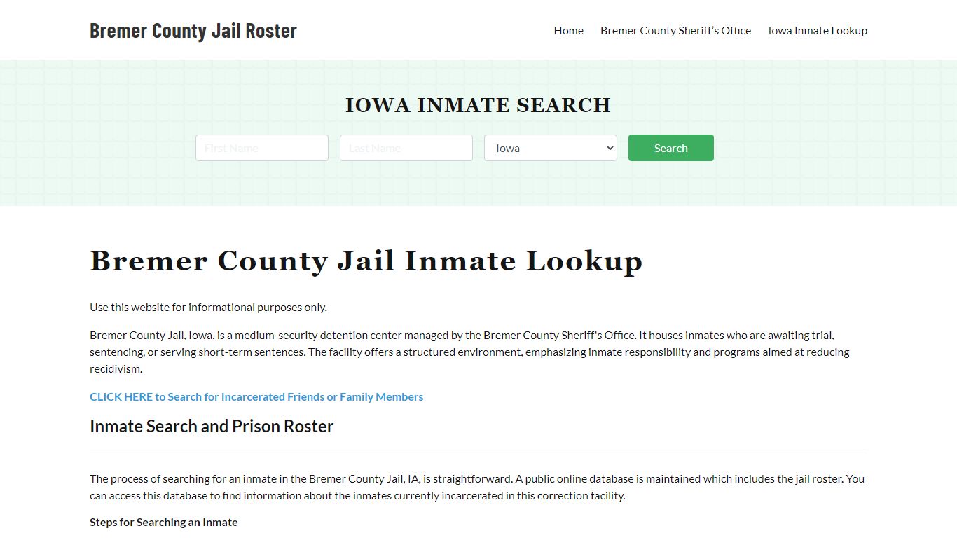 Bremer County Jail Roster Lookup, IA, Inmate Search