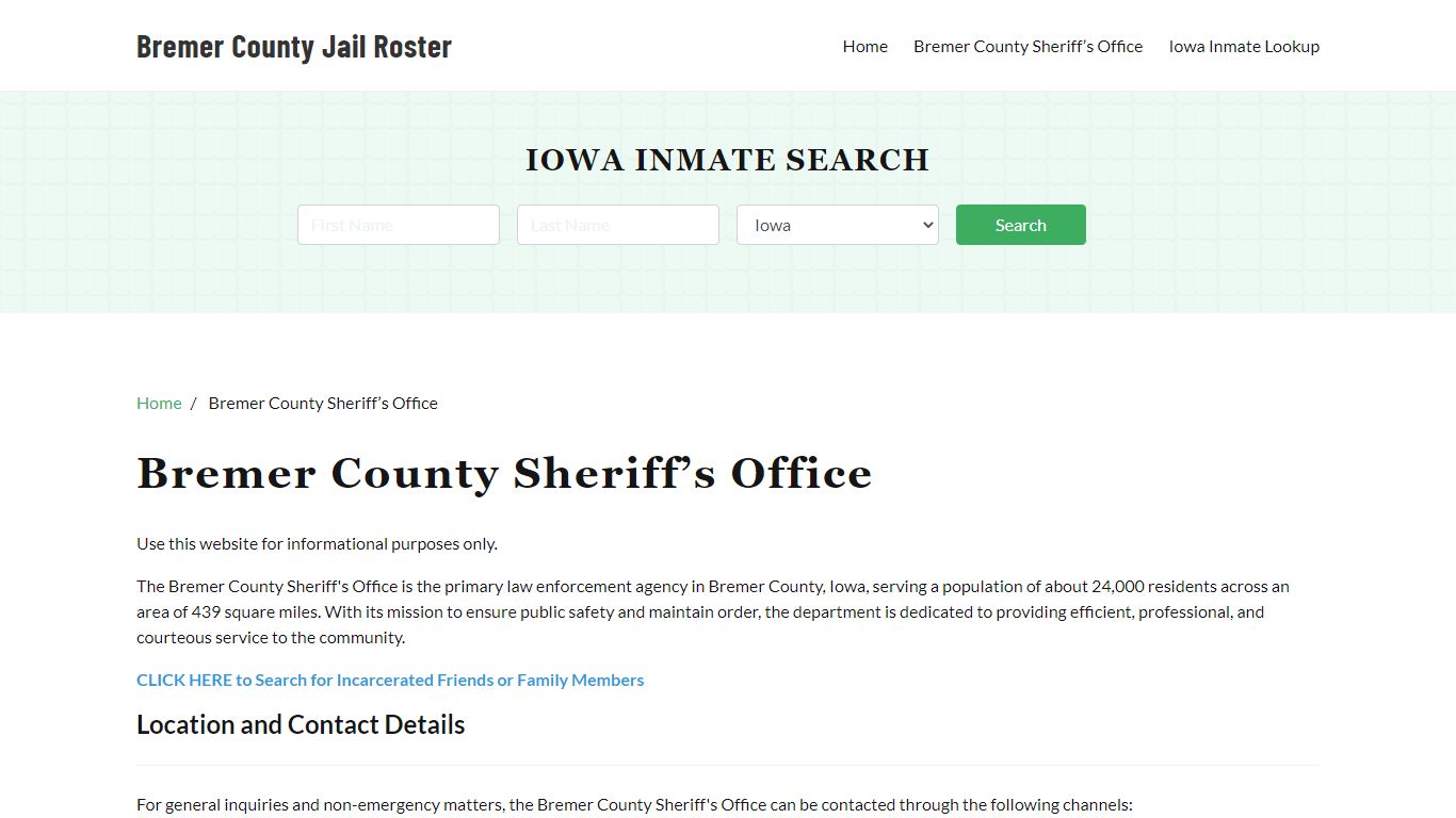 Bremer County Sheriff Office, IA, Arrest Warrants Search